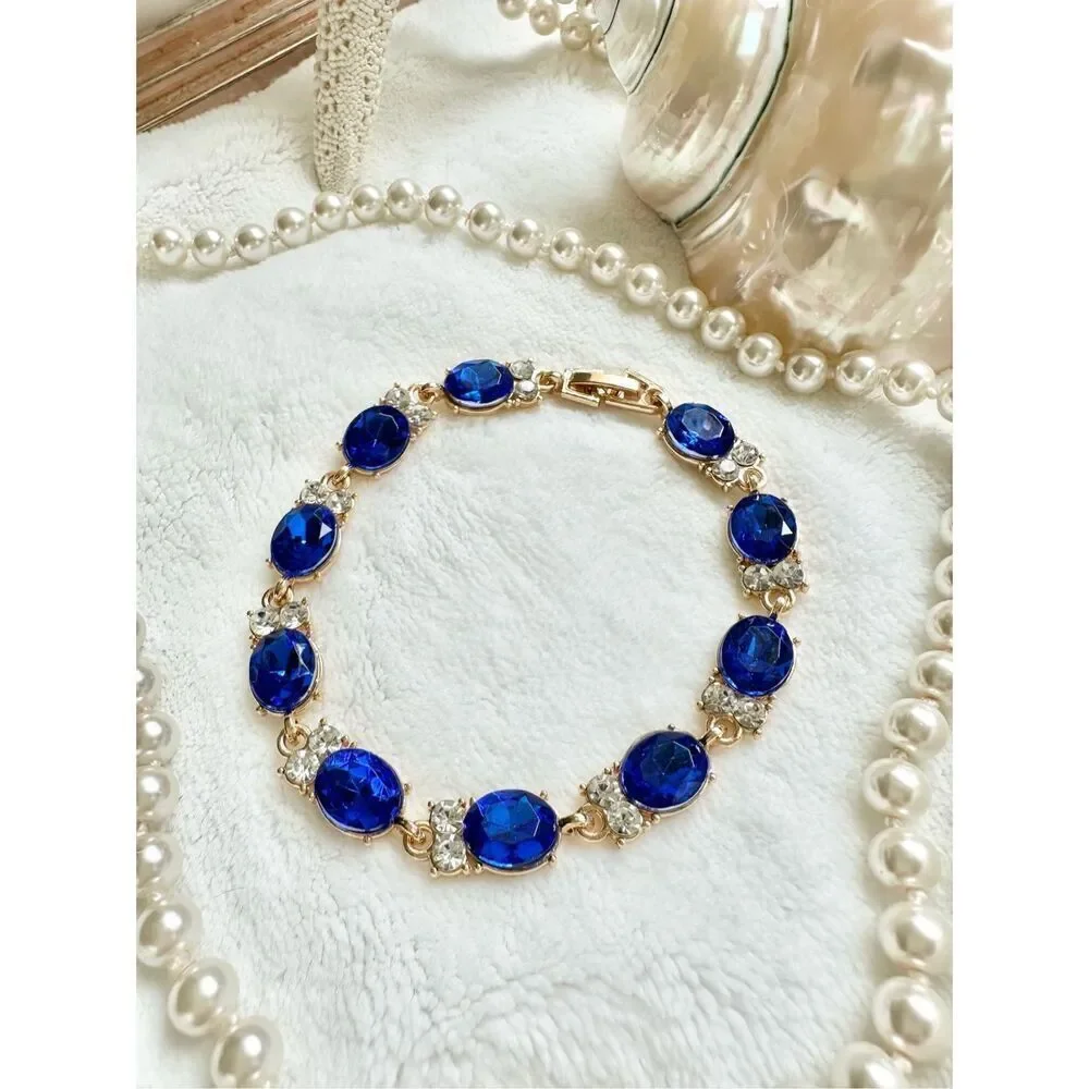 Sapphire blue rhinestone tennis bracelet ￼
